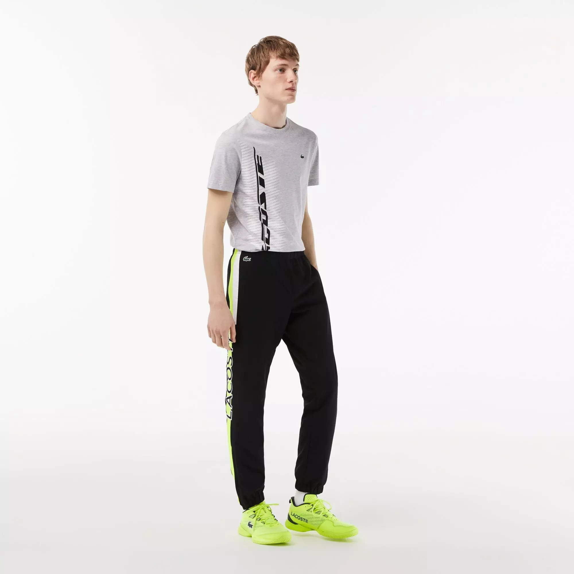 LACOSTE – Pantalon jogging – noir et vert fluo – Image 2